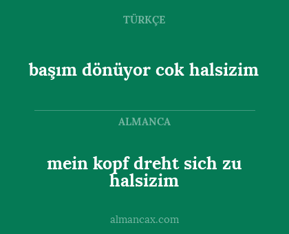 mein kopf dreht sich zu halsizim - başım dönüyor cok halsizim