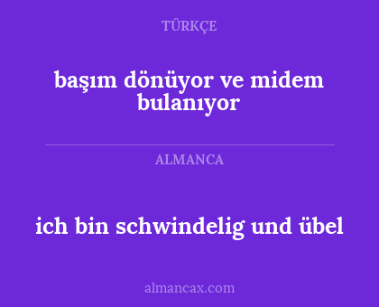 ich bin schwindelig und übel - başım dönüyor ve midem bulanıyor