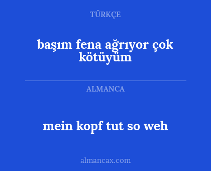 mein kopf tut so weh - başım fena ağrıyor çok kötüyüm