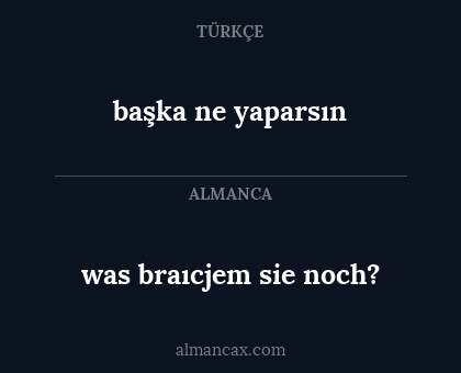 başka ne yaparsın - was braıcjem sie noch?