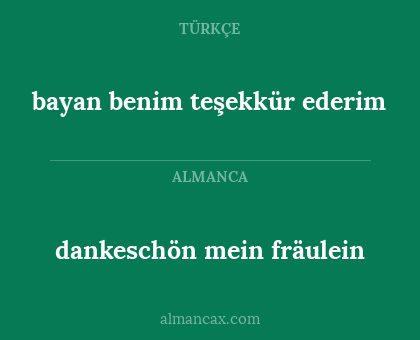 dankeschön mein fräulein - bayan benim teşekkür ederim