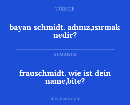 bayan schmidt. adınız,ısırmak nedir? - frauschmidt. wie ist dein name,bite?