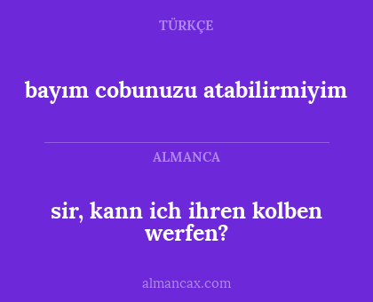 bayım cobunuzu atabilirmiyim - sir, kann ich ihren kolben werfen?
