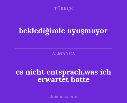 es nicht entsprach,was ich erwartet hatte - beklediğimle uyuşmuyor