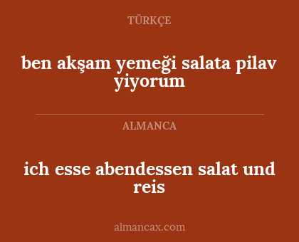 ben akşam yemeği salata pilav yiyorum - ich esse abendessen salat und reis