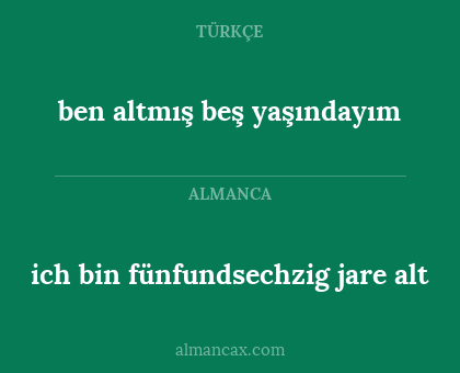 ich bin fünfundsechzig jare alt - ben altmış beş yaşındayım