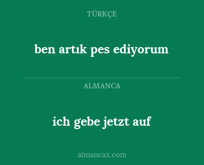 ich gebe jetzt auf - ben artık pes ediyorum