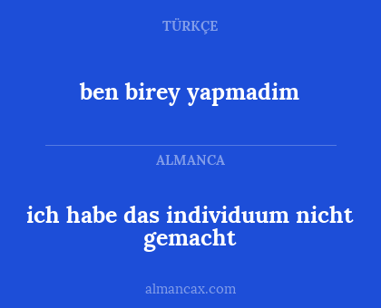 ich habe das individuum nicht gemacht - ben birey yapmadim
