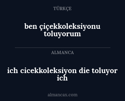 ben çiçekkoleksiyonu toluyorum - ich cicekkoleksiyon die toluyor ich