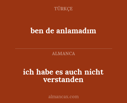 ben de anlamadım - ich habe es auch nicht verstanden