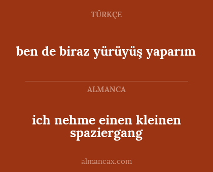 ben de biraz yürüyüş yaparım - ich nehme einen kleinen spaziergang