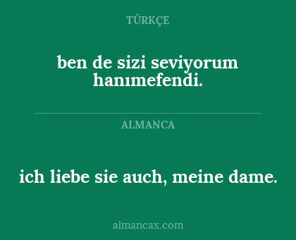 ich liebe sie auch, meine dame. - ben de sizi seviyorum hanımefendi.