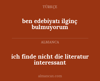 ben edebiyatı ilginç bulmuyorum - ich finde nicht die literatur interessant