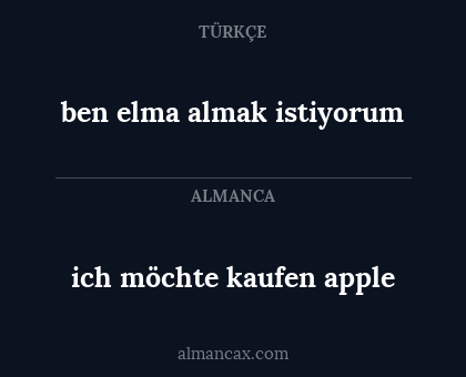 ben elma almak istiyorum - ich möchte kaufen apple