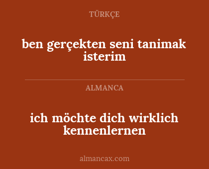 ich möchte dich wirklich kennenlernen - ben gerçekten seni tanimak isterim