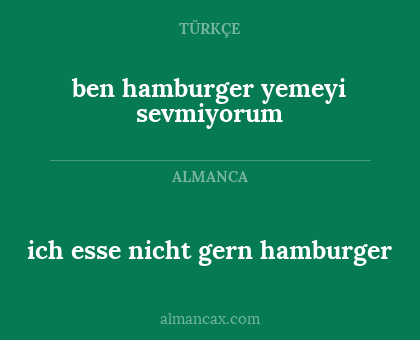 ich esse nicht gern hamburger - ben hamburger yemeyi sevmiyorum