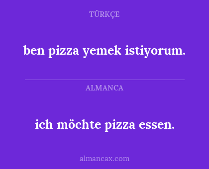 ich möchte pizza essen. - ben pizza yemek istiyorum.