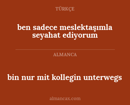 bin nur mit kollegin unterwegs - ben sadece meslektaşımla seyahat ediyorum
