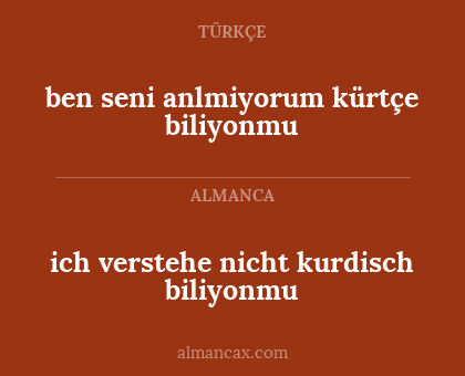 ben seni anlmiyorum kürtçe biliyonmu - ich verstehe nicht kurdisch biliyonmu