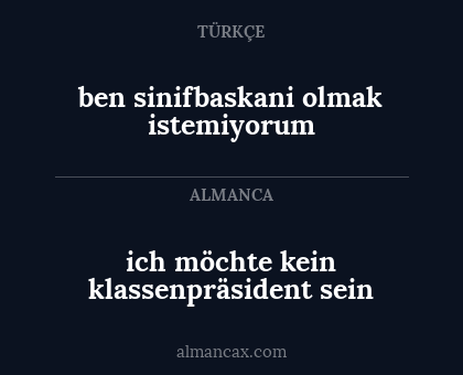 ich möchte kein klassenpräsident sein - ben sinifbaskani olmak istemiyorum