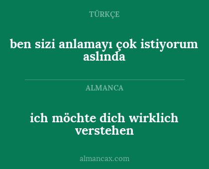 ich möchte dich wirklich verstehen - ben sizi anlamayı çok istiyorum aslında