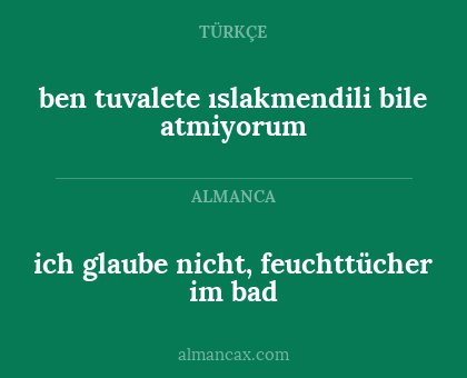 ich glaube nicht, feuchttücher im bad - ben tuvalete ıslakmendili bile atmiyorum