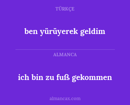 ben yürüyerek geldim - ich bin zu fuß gekommen