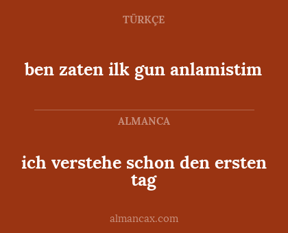 ich verstehe schon den ersten tag - ben zaten ilk gun anlamistim