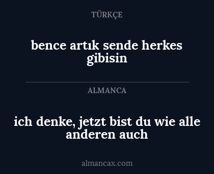 ich denke, jetzt bist du wie alle anderen auch - bence artık sende herkes gibisin