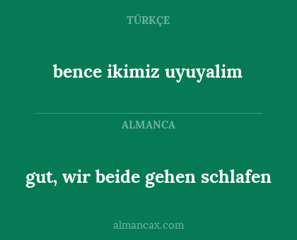 gut, wir beide gehen schlafen - bence ikimiz uyuyalim