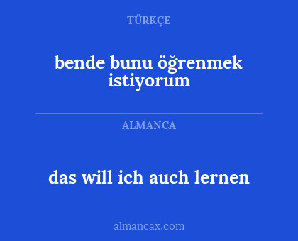das will ich auch  lernen - bende bunu öğrenmek istiyorum