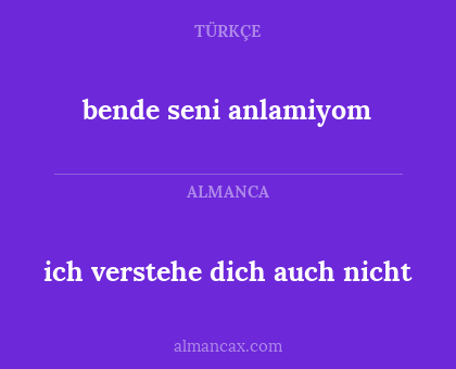 ich verstehe dich auch nicht - bende seni anlamiyom