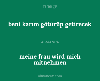 beni karım götürüp getirecek - meine frau wird mich mitnehmen