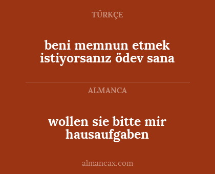 wollen sie bitte mir hausaufgaben - beni memnun etmek istiyorsanız ödev sana