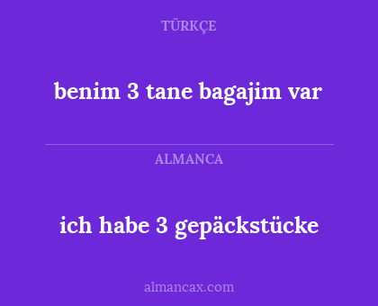 ich habe 3 gepäckstücke - benim 3 tane bagajim var