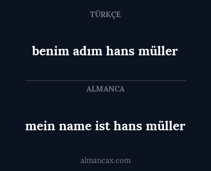 mein name ist hans müller - benim adım hans müller