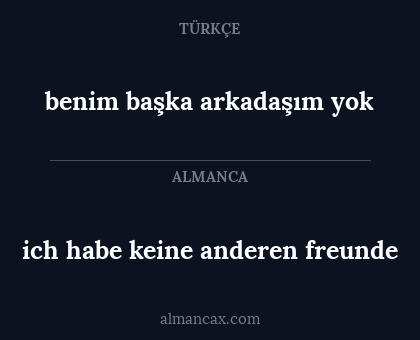 benim başka arkadaşım yok - ich habe keine anderen freunde