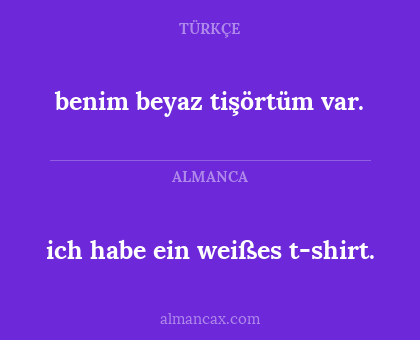 ich habe ein weißes t-shirt. - benim beyaz tişörtüm var.