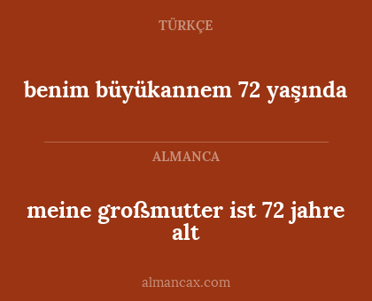 meine großmutter ist 72 jahre alt - benim büyükannem 72 yaşında