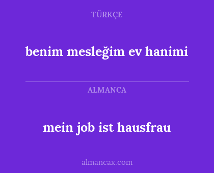 mein job ist hausfrau - benim mesleğim ev hanimi