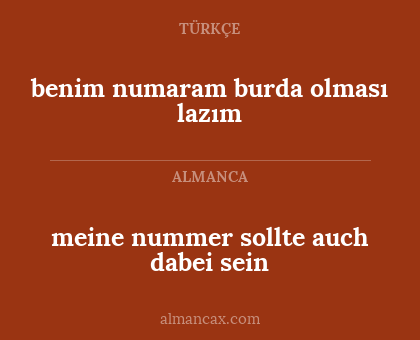 benim numaram burda olması lazım - meine nummer sollte auch dabei sein