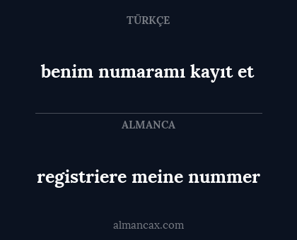 benim numaramı kayıt et - registriere meine nummer