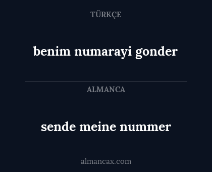 sende meine nummer - benim numarayi gonder