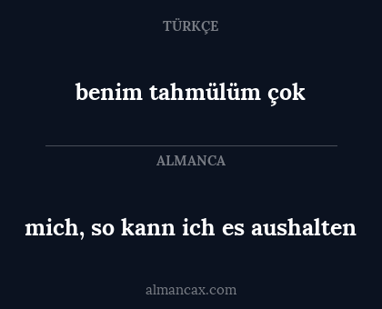 benim tahmülüm çok - mich, so kann ich es aushalten