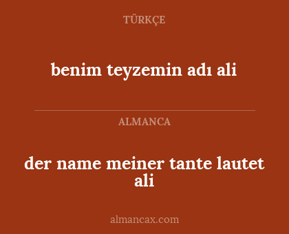 benim teyzemin adı ali - der name meiner tante lautet ali