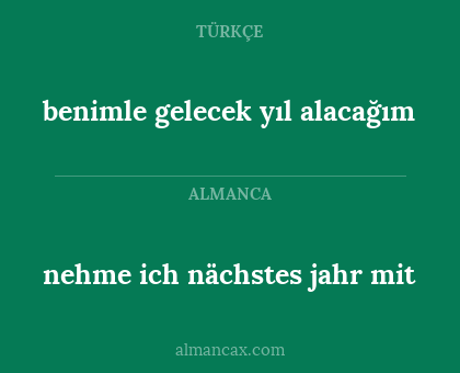nehme ich nächstes jahr mit - benimle gelecek yıl alacağım