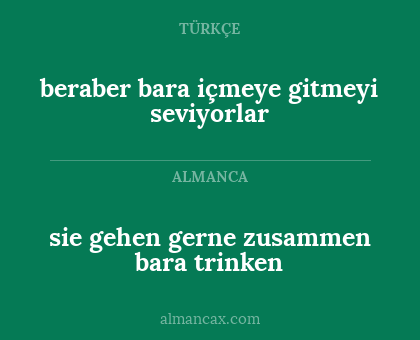 sie gehen gerne zusammen bara trinken - beraber bara içmeye gitmeyi seviyorlar