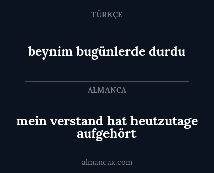 mein verstand hat heutzutage aufgehört - beynim bugünlerde durdu