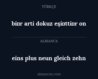 eins plus neun gleich zehn - bi̇r arti dokuz eşi̇tti̇r on
