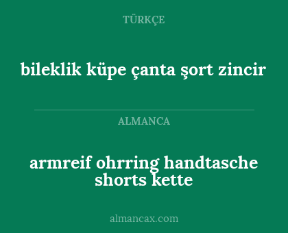 bileklik küpe çanta şort zincir - armreif
ohrring
handtasche
shorts
kette
